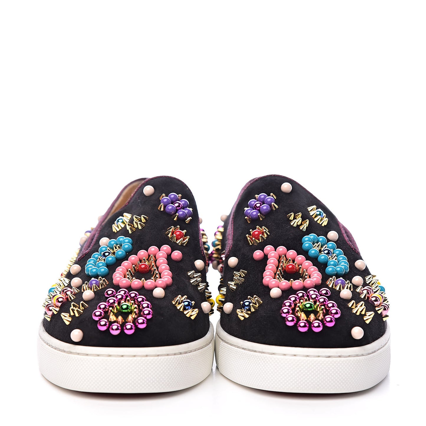 Velvet Beaded Candy Boat Flats 38.5 Black
