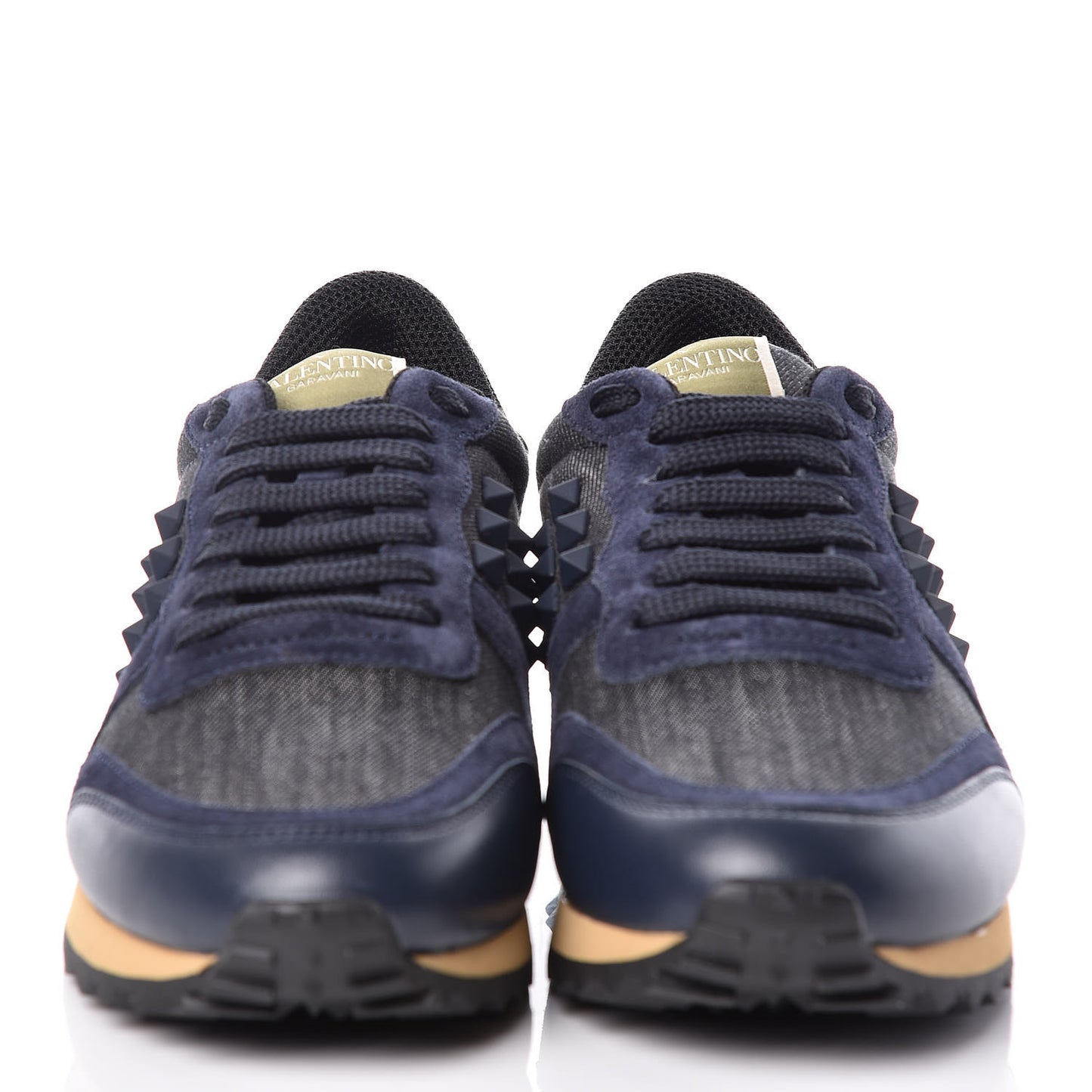 Denim Calfskin Suede Rockstud Sneakers 36 Deep Denim