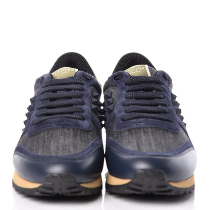 Valentino Garavani Denim Calfskin Suede Rockstud Sneakers 36 Deep Denim 2 of 9