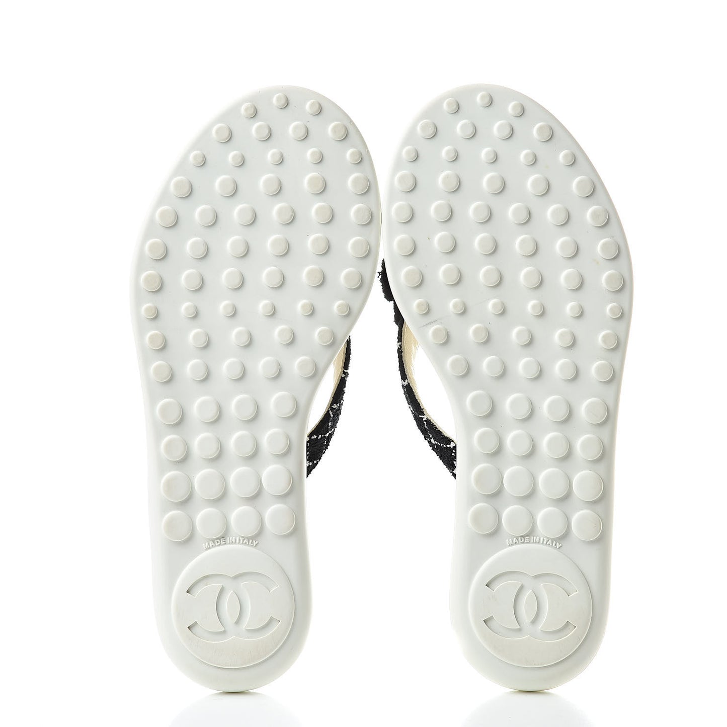 Tweed Quilted Camellia Thong Sandals 36 Black White