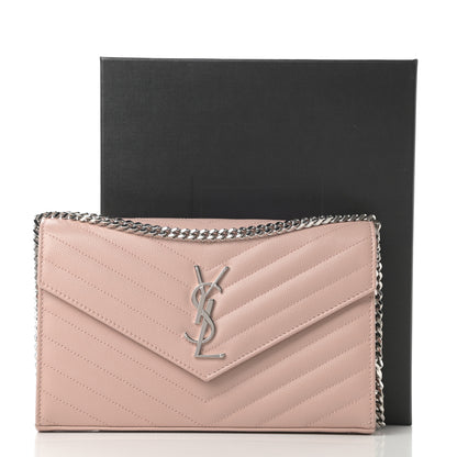 Saint Laurent Grain De Poudre Matelasse Chevron Monogram Chain Wallet Pale Pink 11 of 11