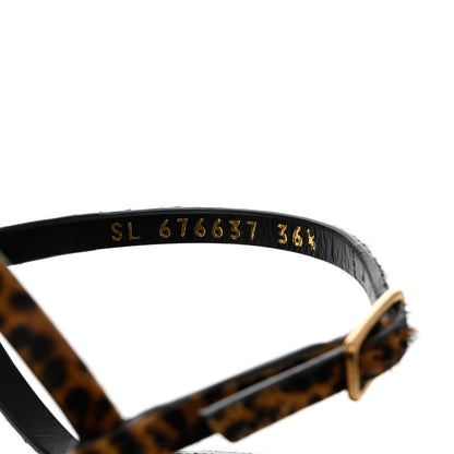 Saint Laurent Pony Hair Leopard Print Cassandra Monogram Sandals 36.5 Naturale 6 of 9