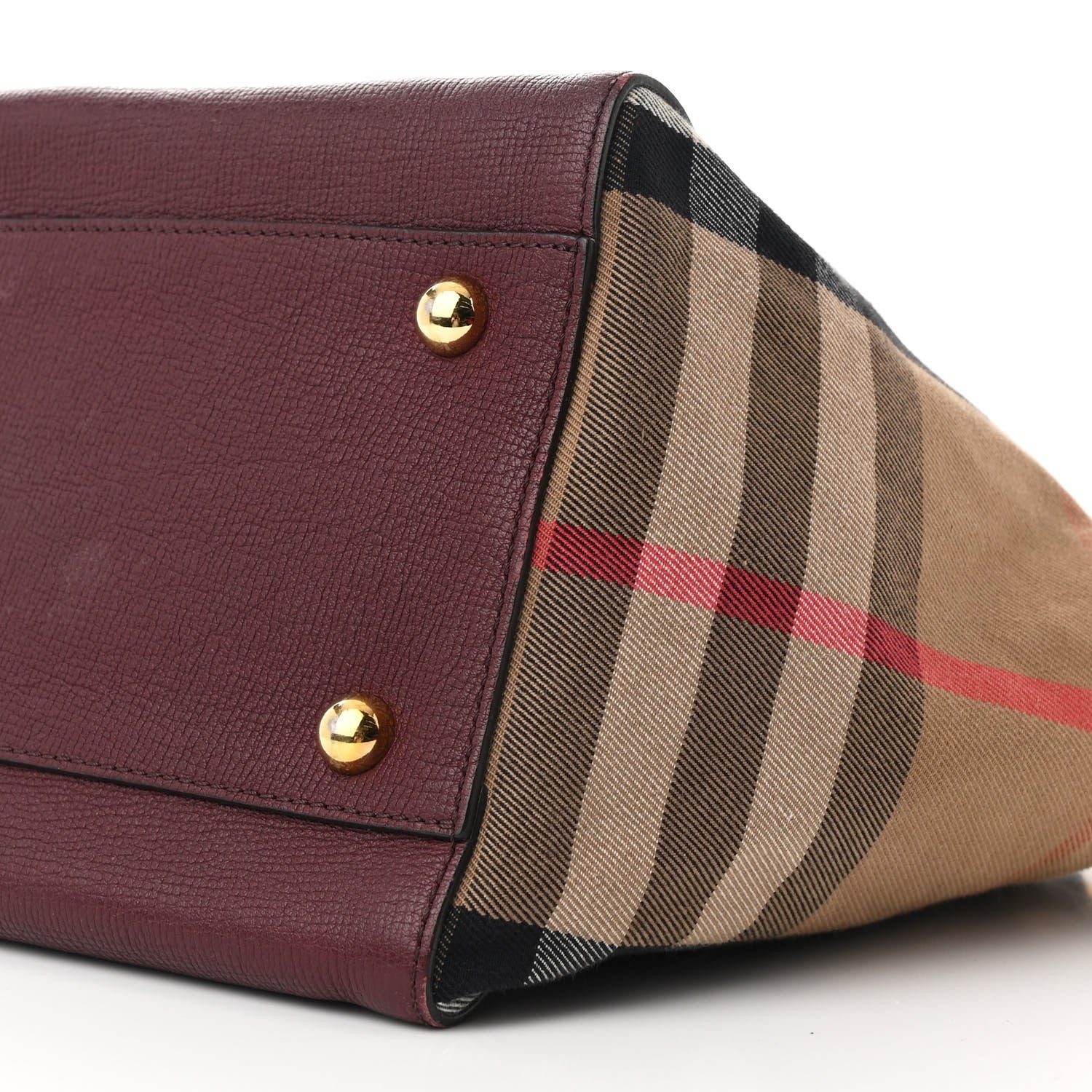 Burberry Grainy Calfskin House Check Small Canterbury Tote Burgundy 10 of 11