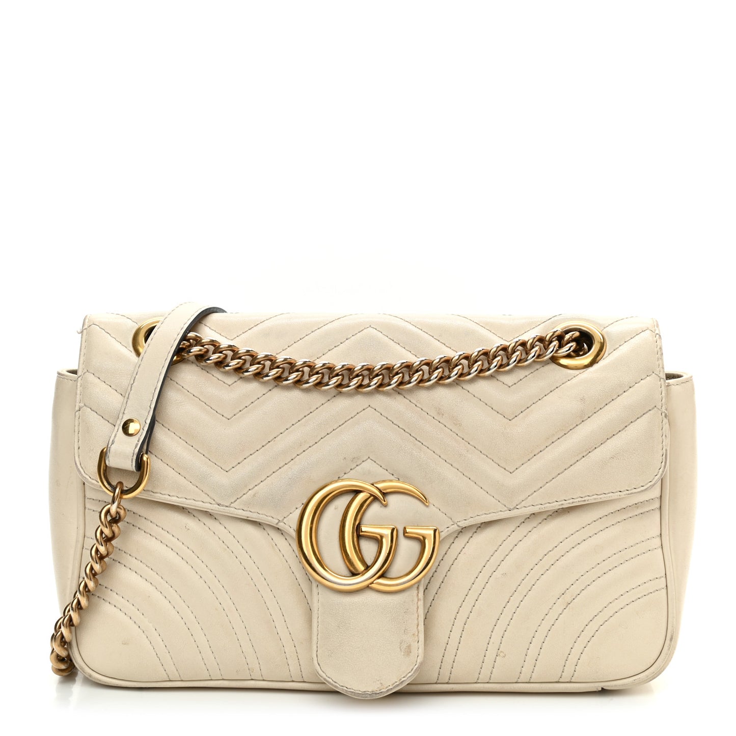 Calfskin Matelasse Small GG Marmont Shoulder Bag White