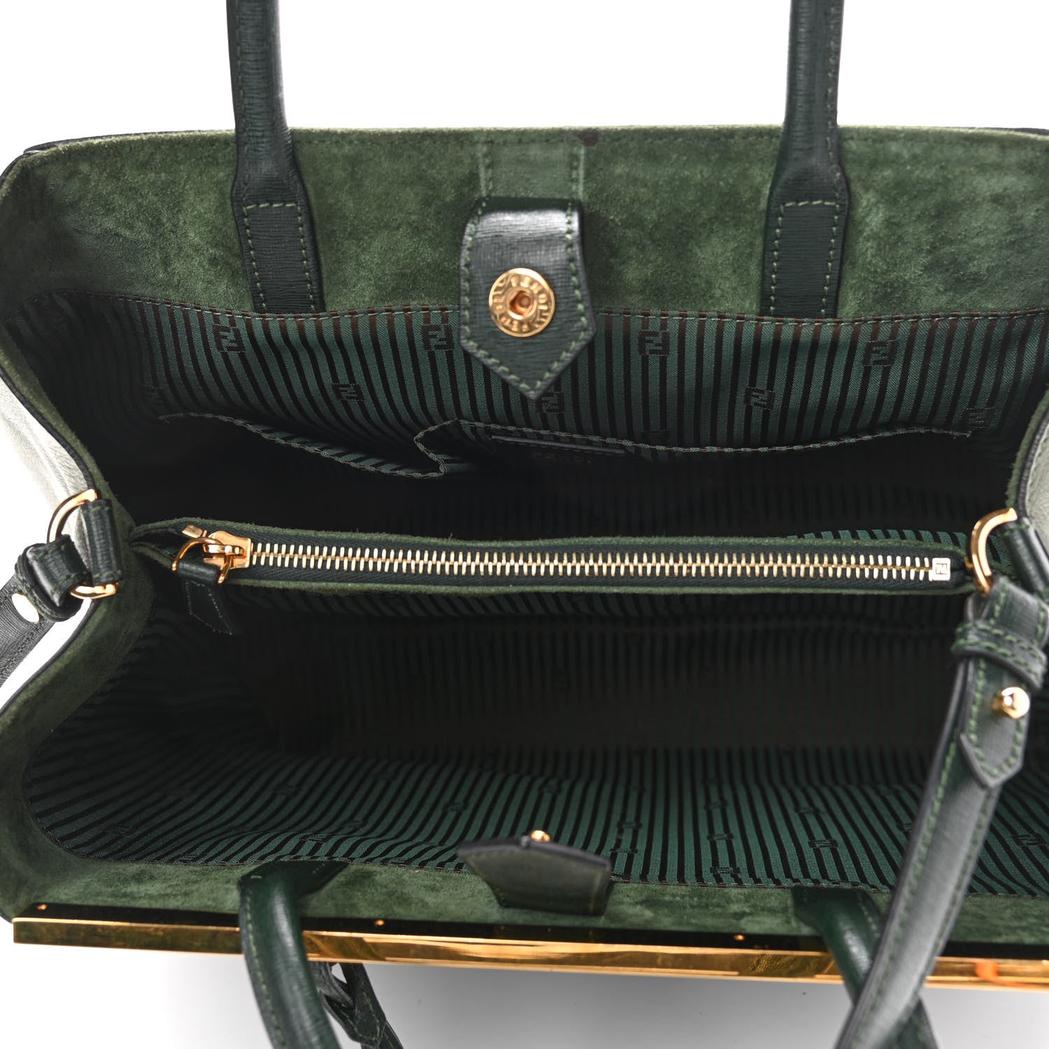 Fendi Vitello Elite Flamingo Regular 2Jours Tote Verde Prato Olive 5 of 11