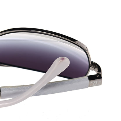 Chanel Lambskin Quilted CC Aviator Sunglasses 4195-Q White Silver 9 of 10