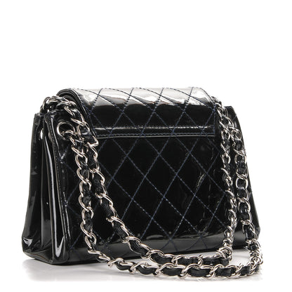 Chanel Patent Quilted Accordion Double Flap Navy Blue 3 of 8