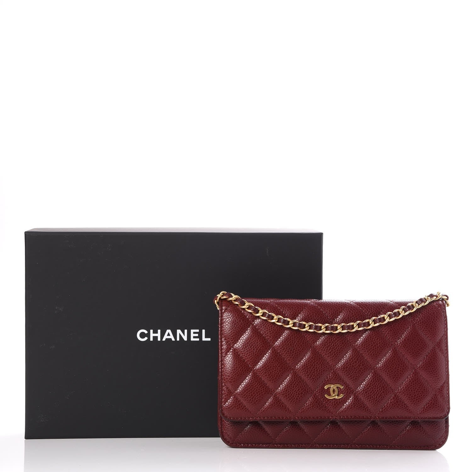 Chanel Caviar Quilted Wallet on Chain WOC Burgundy 9 of 9