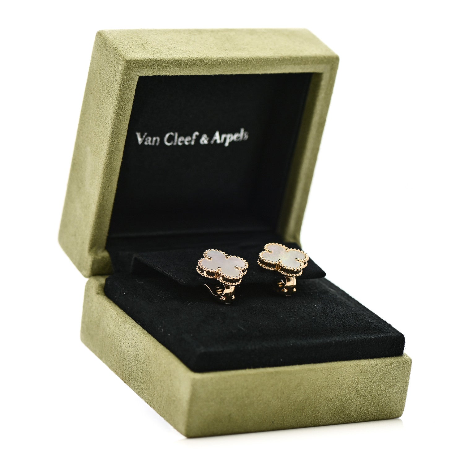 Van Cleef & Arpels 18K Yellow Gold Mother of Pearl Vintage Alhambra Earrings 5 of 5