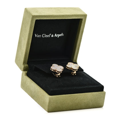 Van Cleef & Arpels 18K Yellow Gold Mother of Pearl Vintage Alhambra Earrings 5 of 5