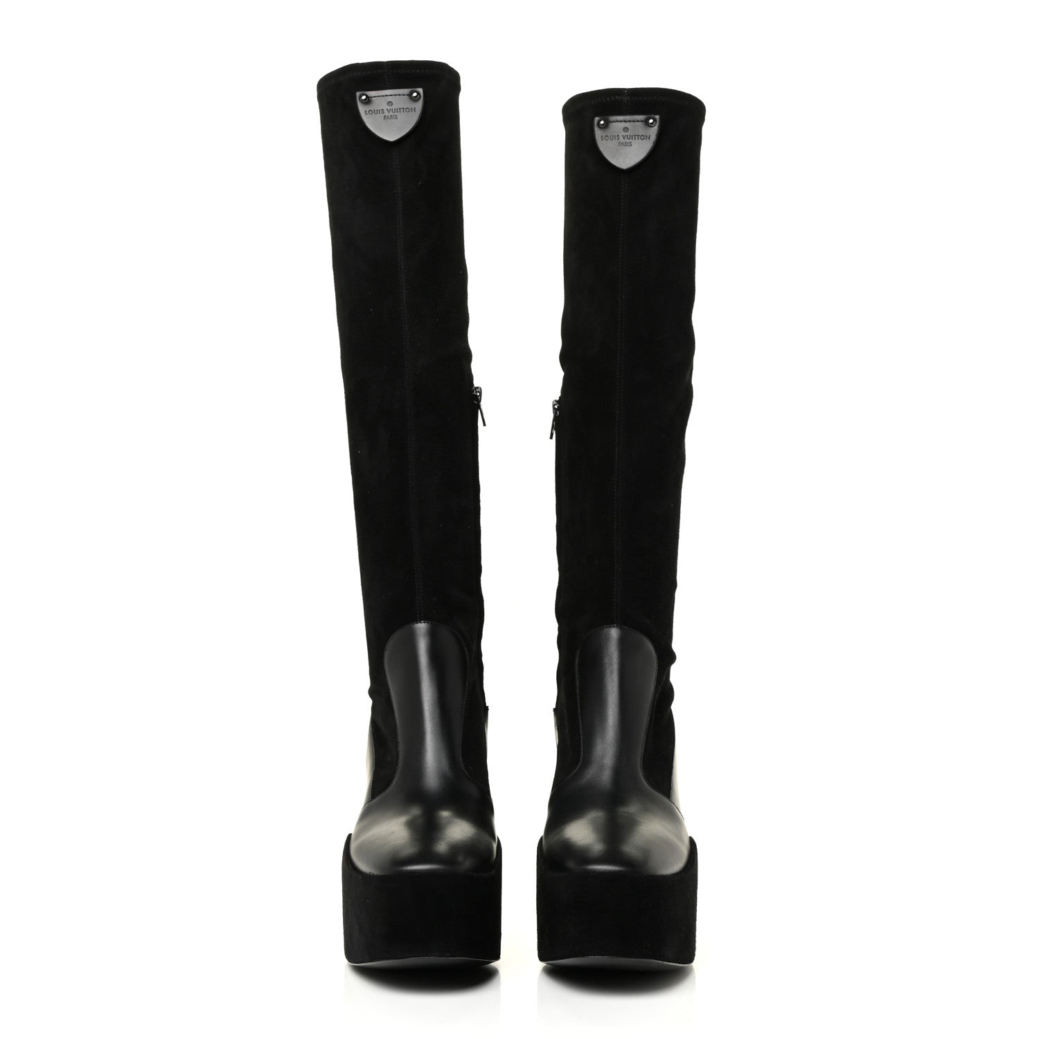 Louis Vuitton Suede Calfskin Monogram Podium Platform Thigh Boots 37 Black 2 of 13