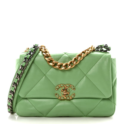 Chanel Goatskin Quilted Medium Chanel 19 Flap Green 1 of 10