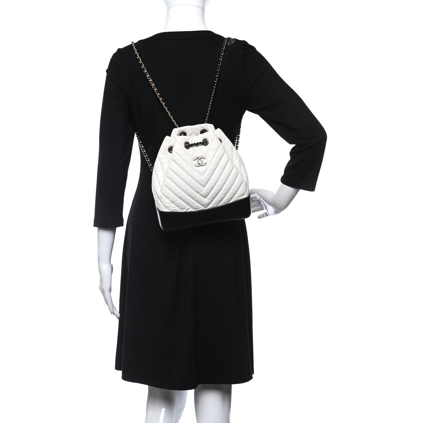 Aged Calfskin Chevron Quilted Small Gabrielle Backpack Black White