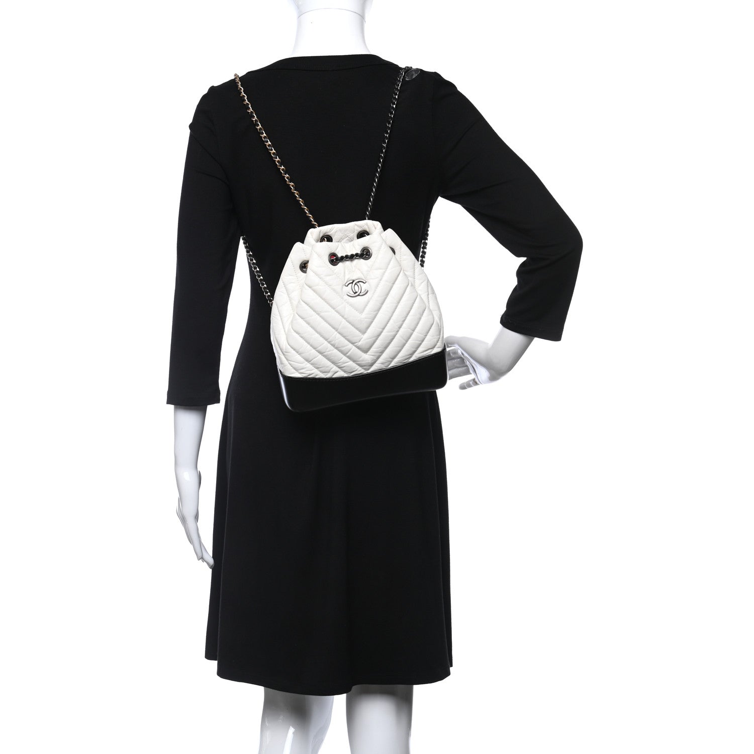 Chanel Aged Calfskin Chevron Quilted Small Gabrielle Backpack Black White 2 of 9