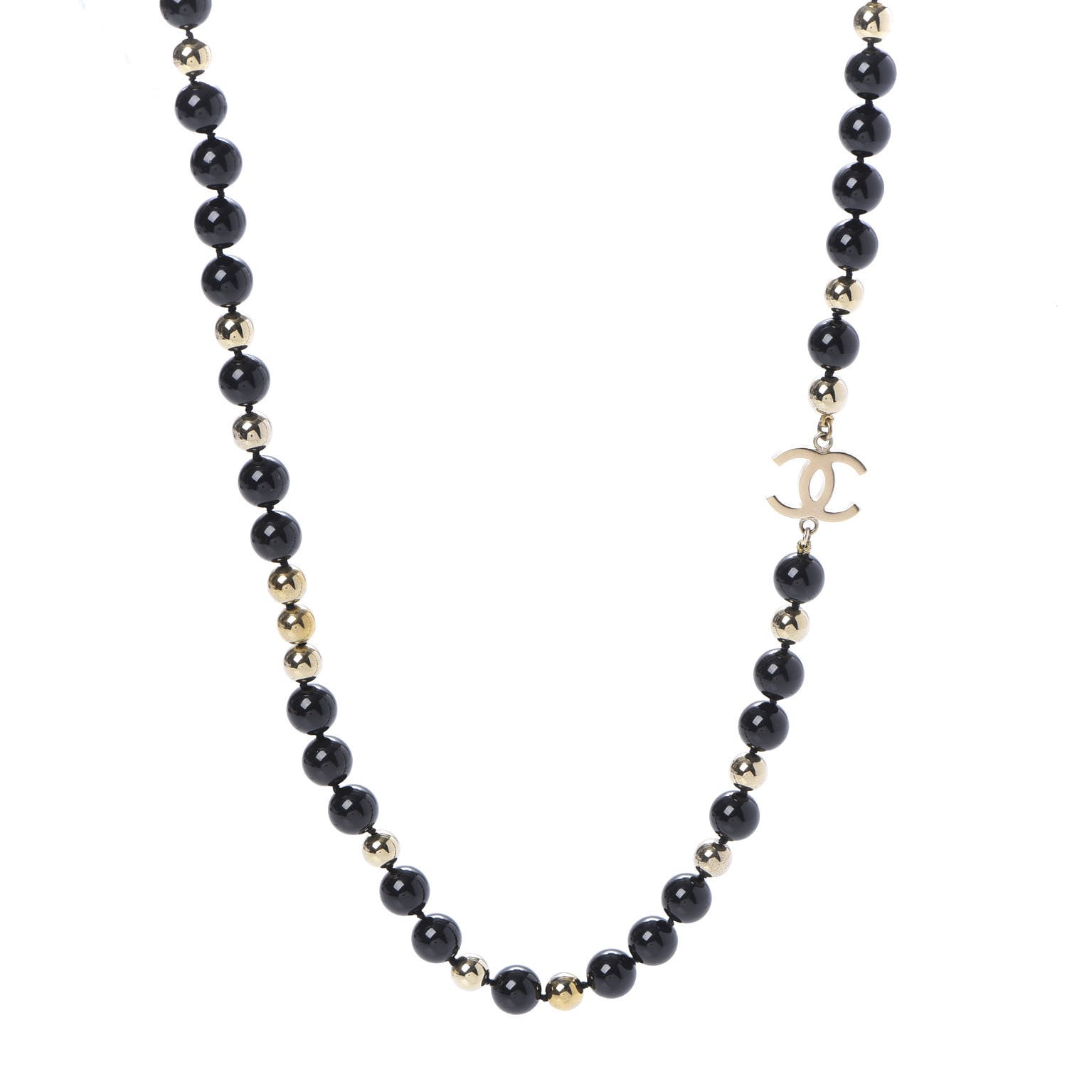 Chanel Beaded CC Long Necklace Black Gold 4 of 6