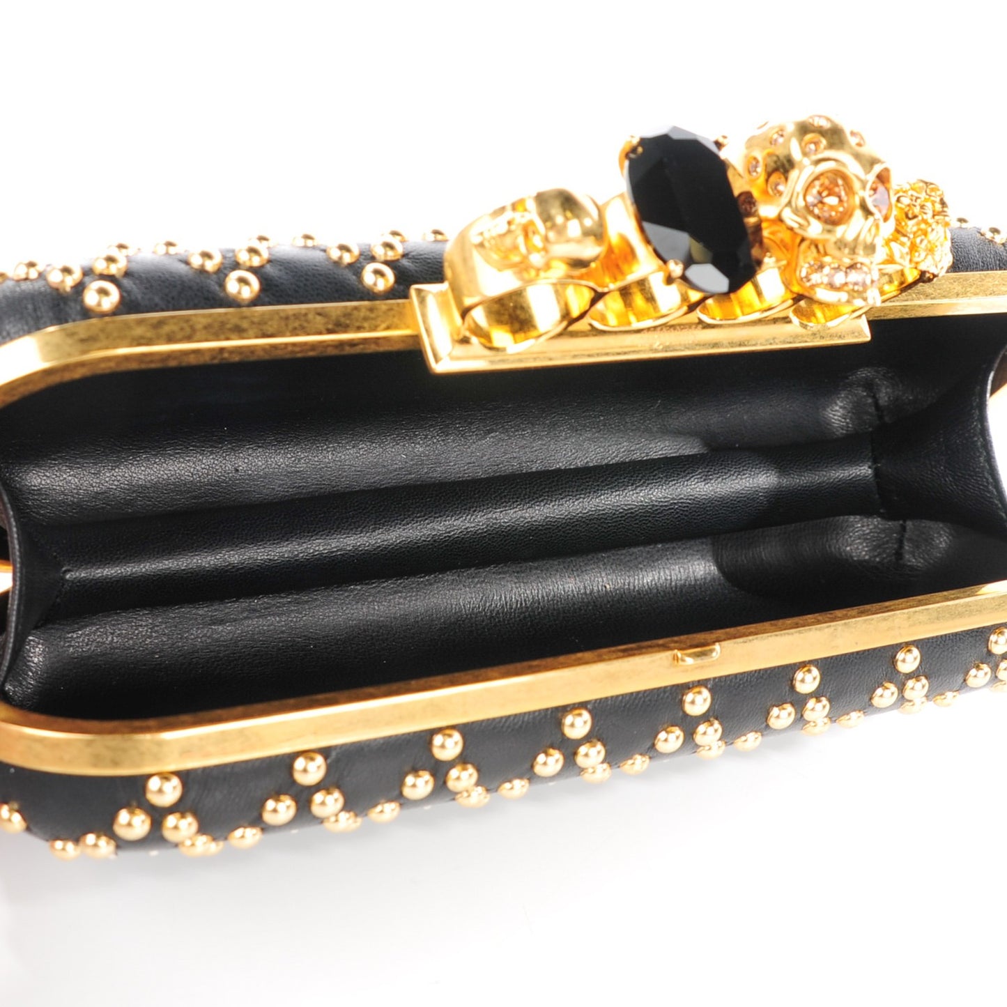 Nappa Studded Long Skull Knuckle Box Clutch Black