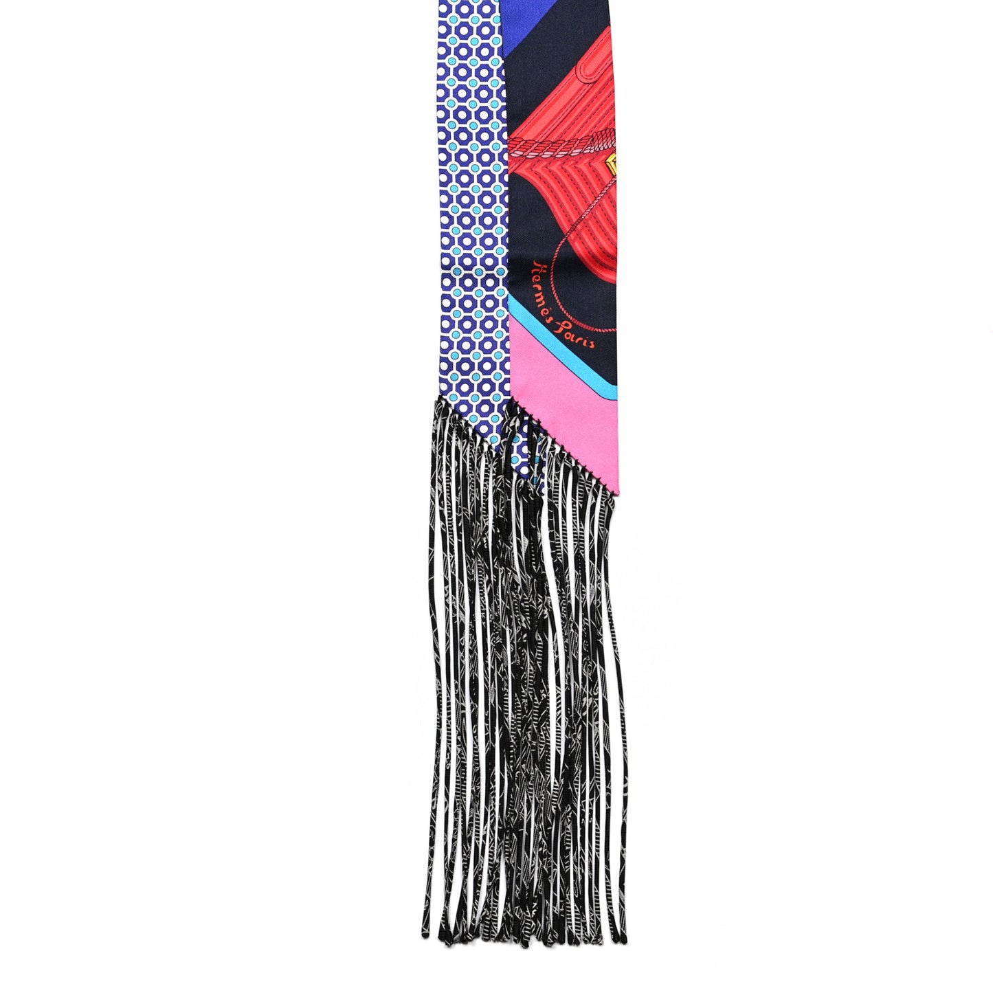 Silk Clic Clac Modern Cannage Fringed Twilly Rose Vif Bleu Rouge