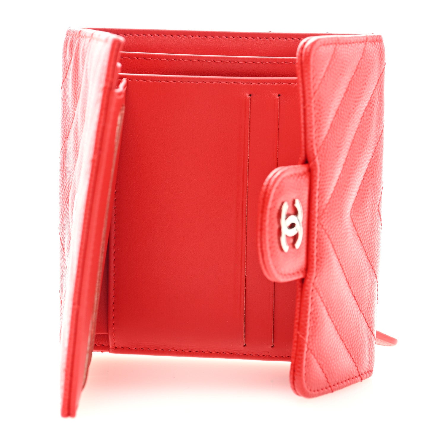 Chanel Caviar Chevron Quilted Compact Flap Wallet Red 5 of 7