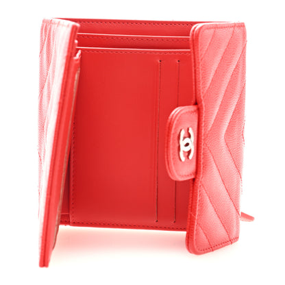 Chanel Caviar Chevron Quilted Compact Flap Wallet Red 5 of 7