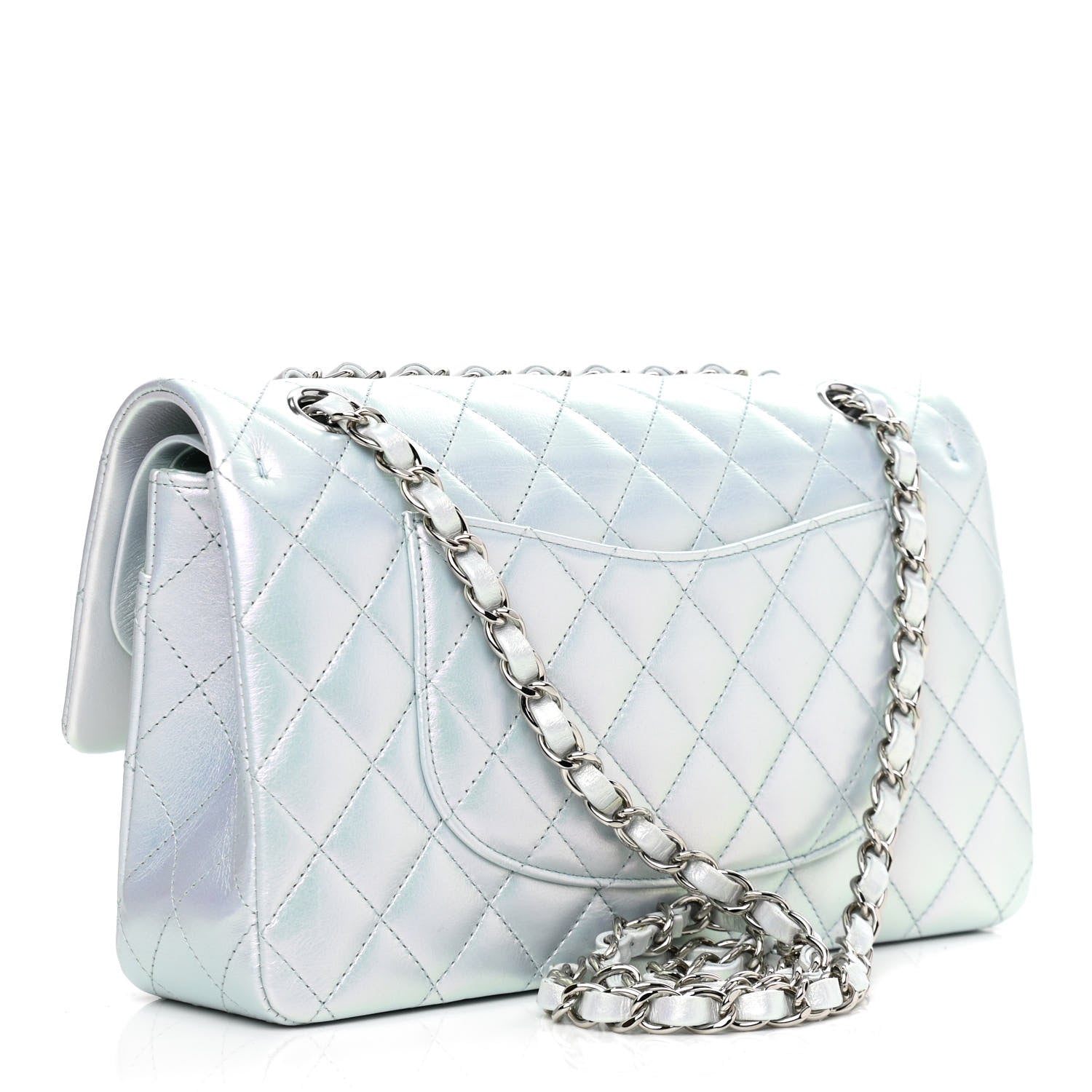Chanel Iridescent Calfskin Quilted Medium Double Flap Light Blue 2 of 12