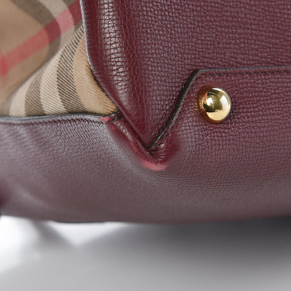 Burberry Grainy Calfskin House Check Medium Banner Tote Mahogany Red 9 of 12