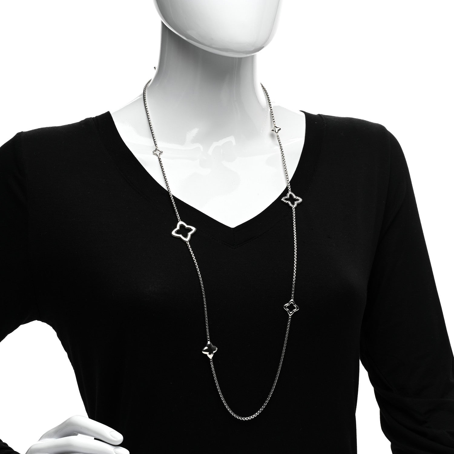 David Yurman Sterling Silver 25mm Quatrefoil Chain Necklace 2 of 5
