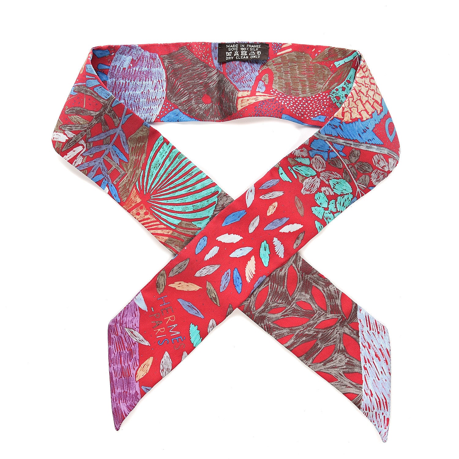 Hermes Silk Chacun Fait Son Nid Twilly Rouge Bleu Violet 1 of 3