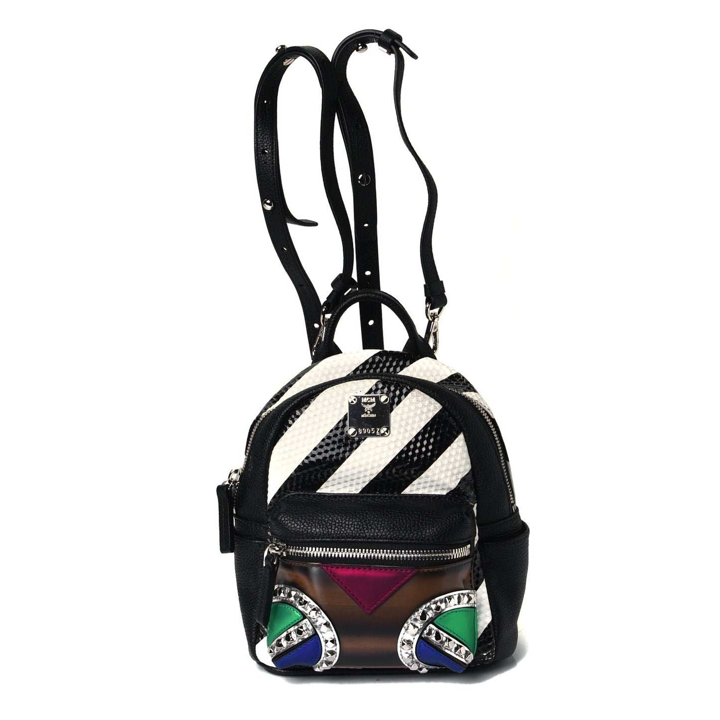 Calfskin Striped X-Mini Roboter Mixed-Media Backpack Black White Multicolor