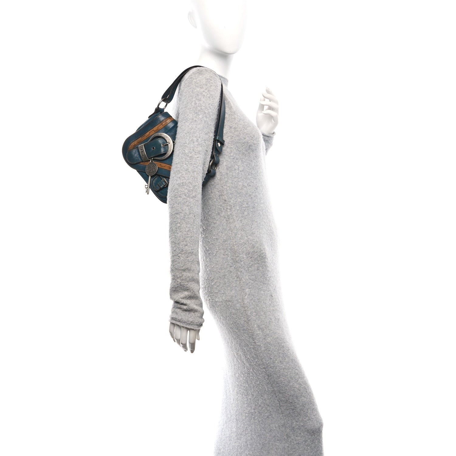 Christian Dior Calfskin Mini Gaucho Crossbody Bag Blue 2 of 14