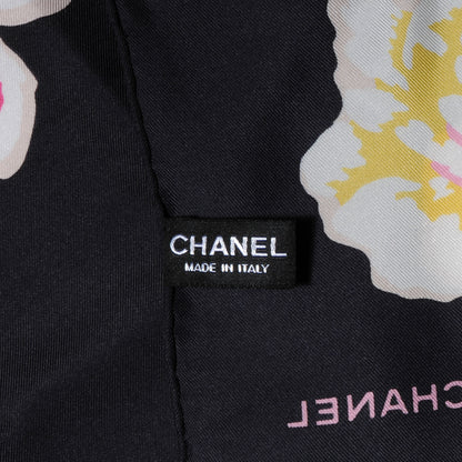 Chanel Silk Camellia Flower Scarf Black 4 of 5