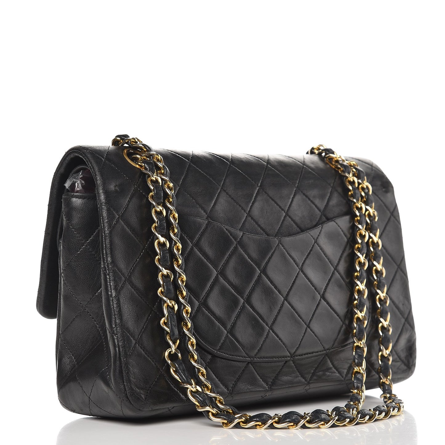 Lambskin Quilted Medium Double Flap Black