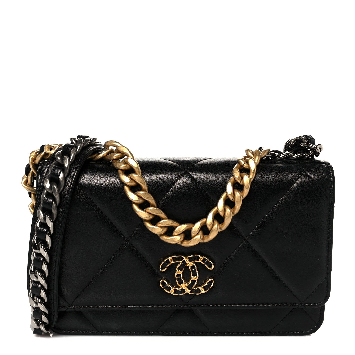 Chanel Goatskin Quilted Chanel 19 Wallet On Chain WOC Black 1 of 12