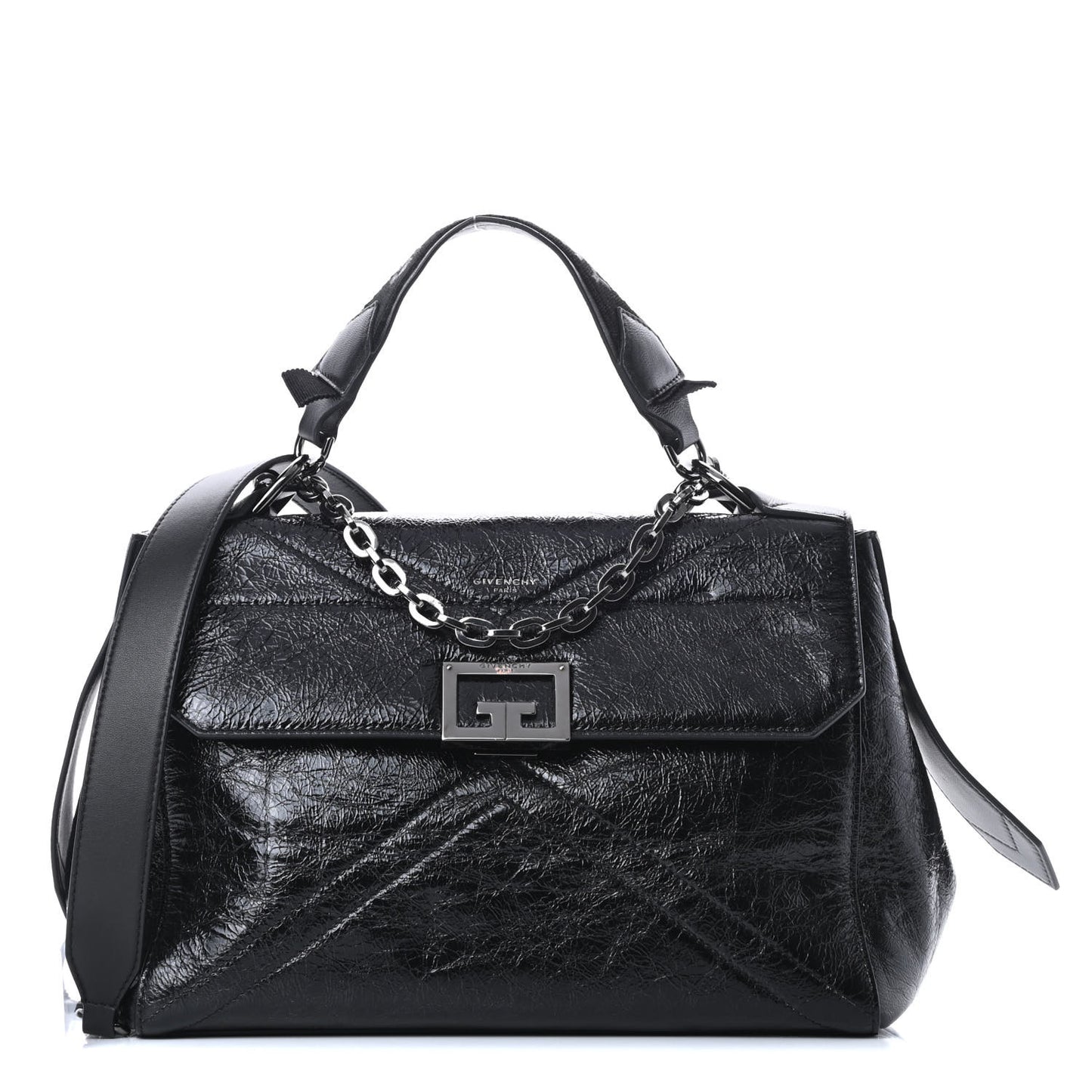 Creased Patent Calfskin Medium ID Flap Black