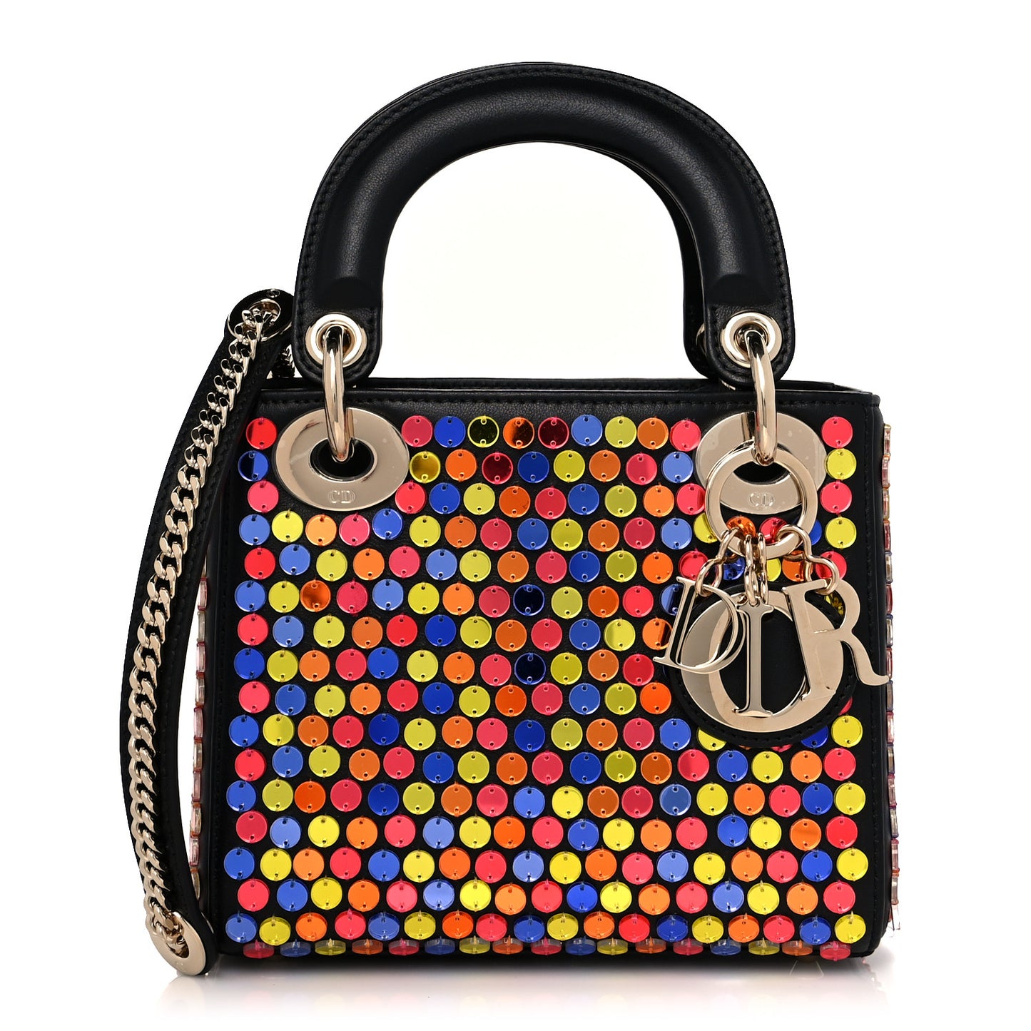 Sequin Calfskin Mini Lady Dior Black Multicolor