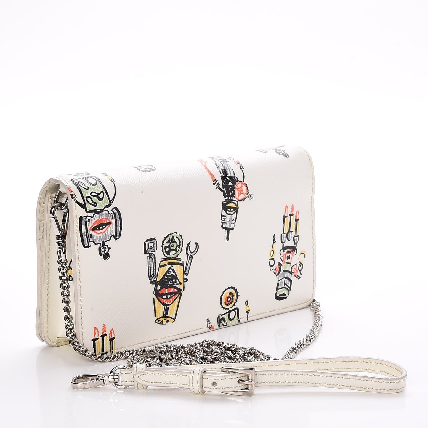 Saffiano Robot Chain Wallet White