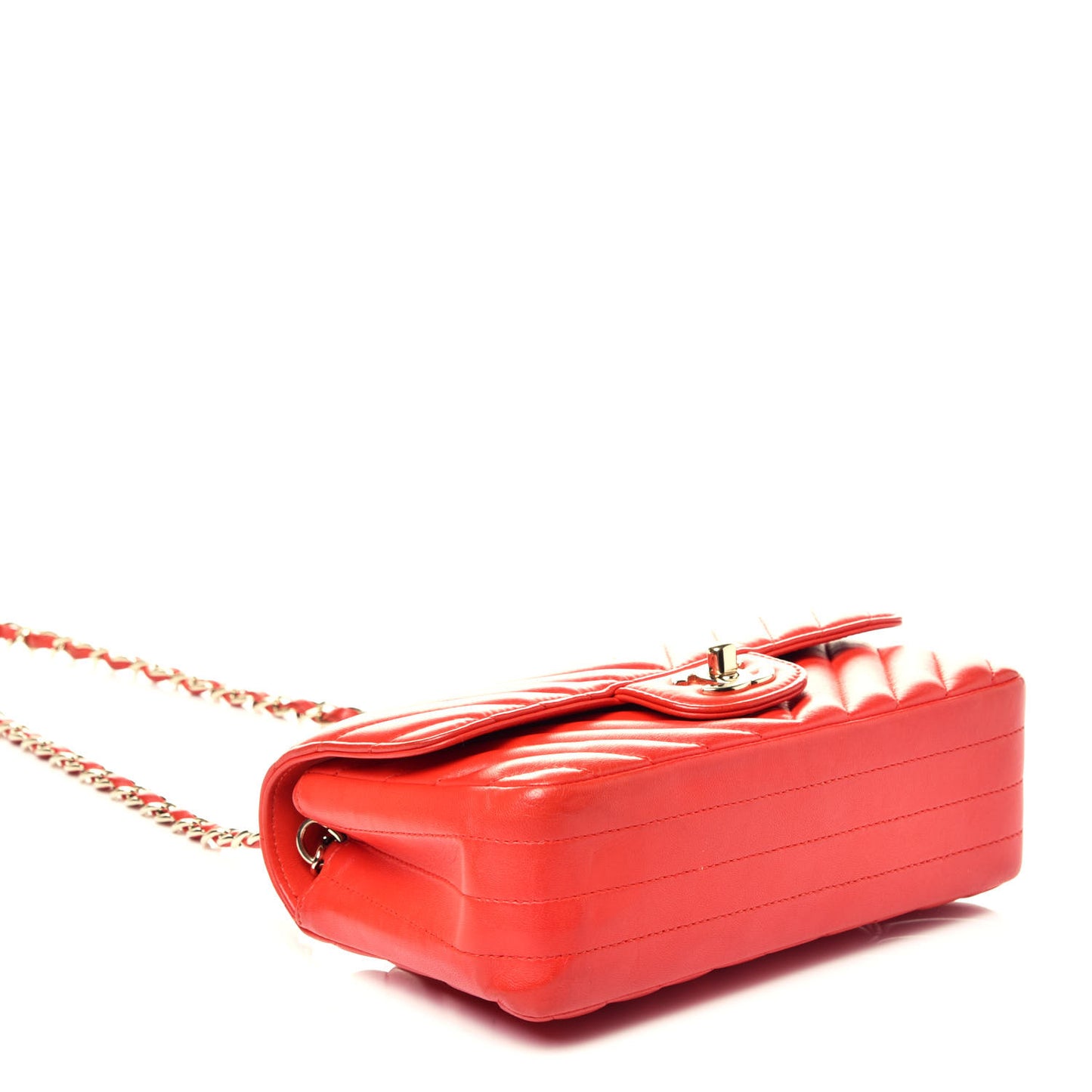 Lambskin Chevron Quilted Mini Rectangular Flap Red
