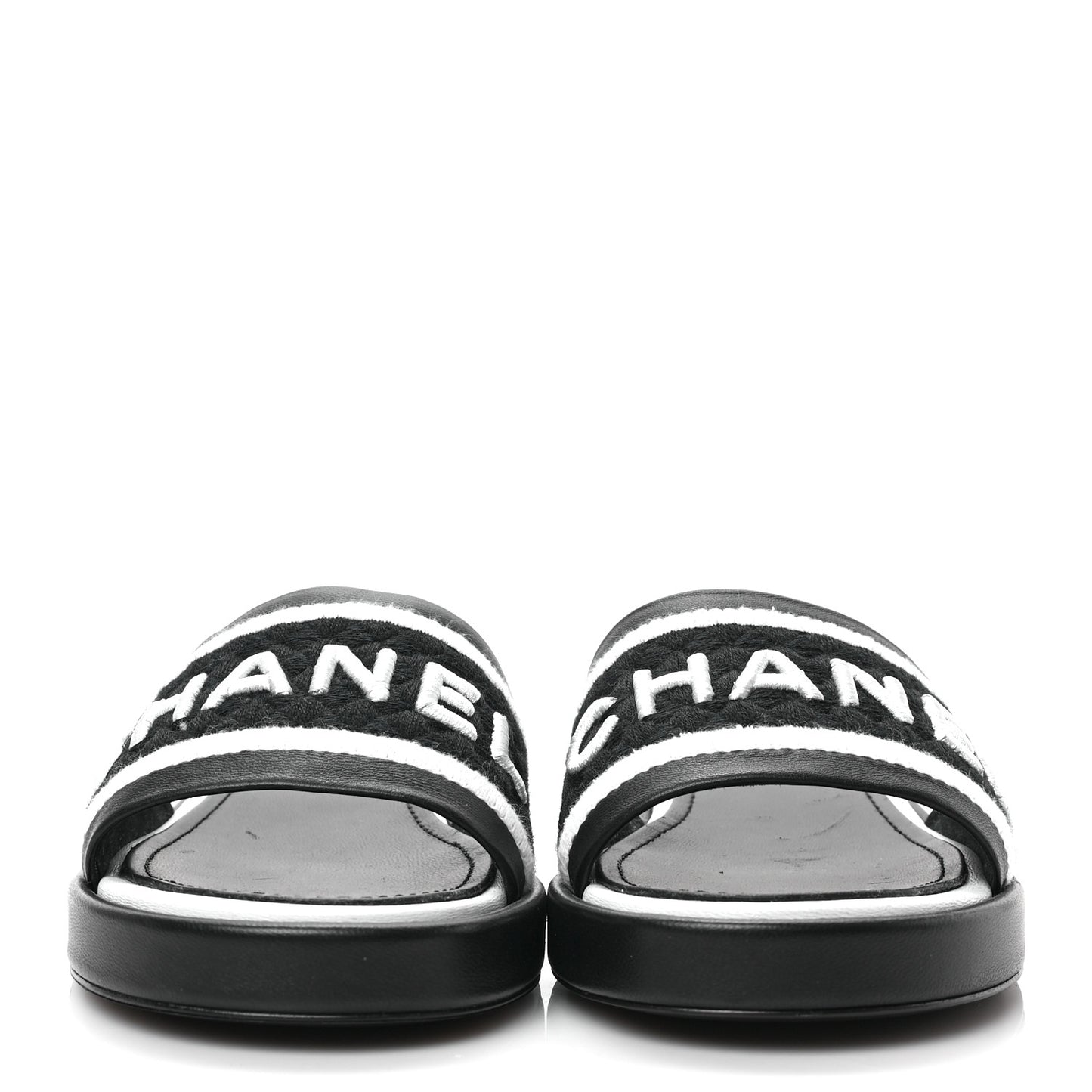 Lambskin Embroidered CC Mule Sandal 36 Black White