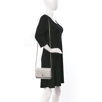 Chanel Lambskin Quilted Wallet On Chain WOC Grey 2 of 19
