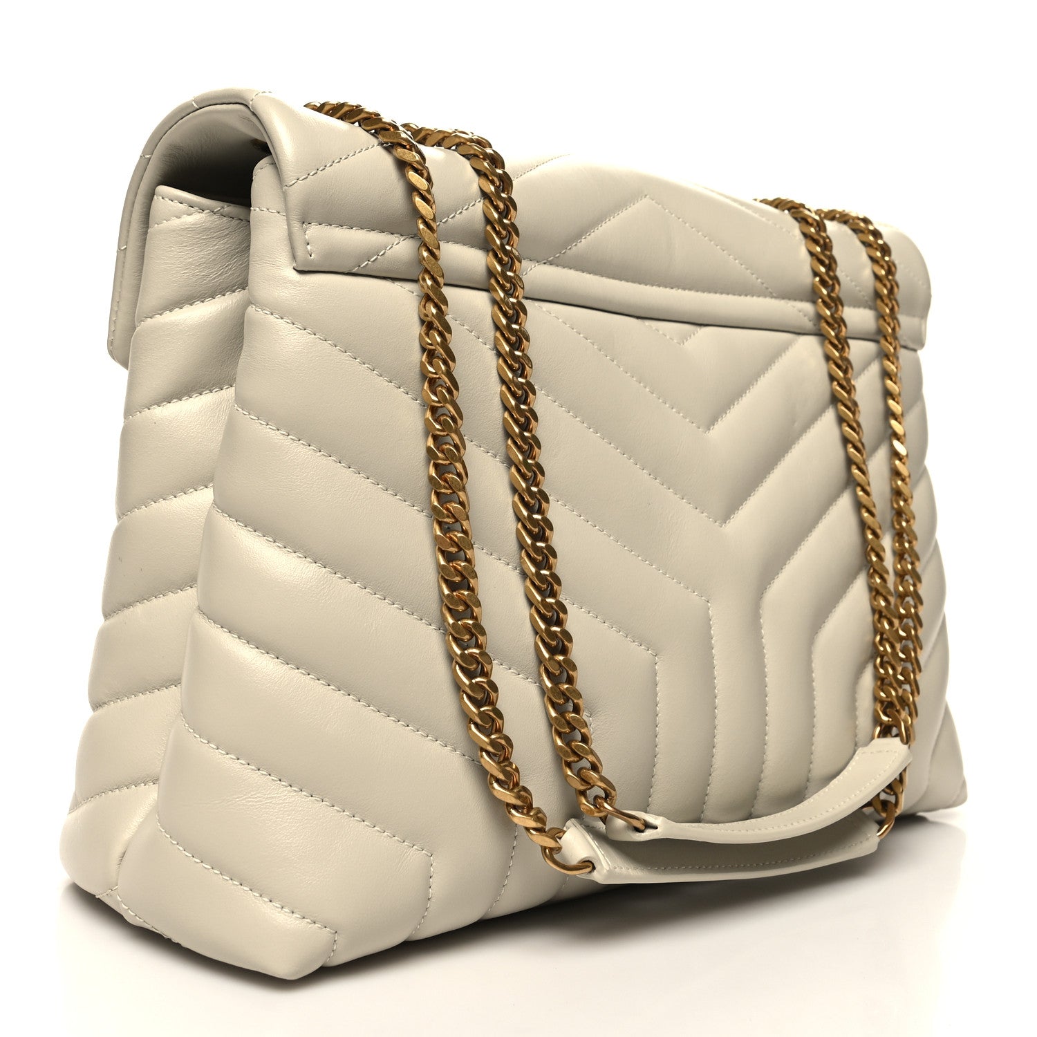 Saint Laurent Calfskin Y Quilted Monogram Medium Loulou Chain Satchel Crema Soft 3 of 12