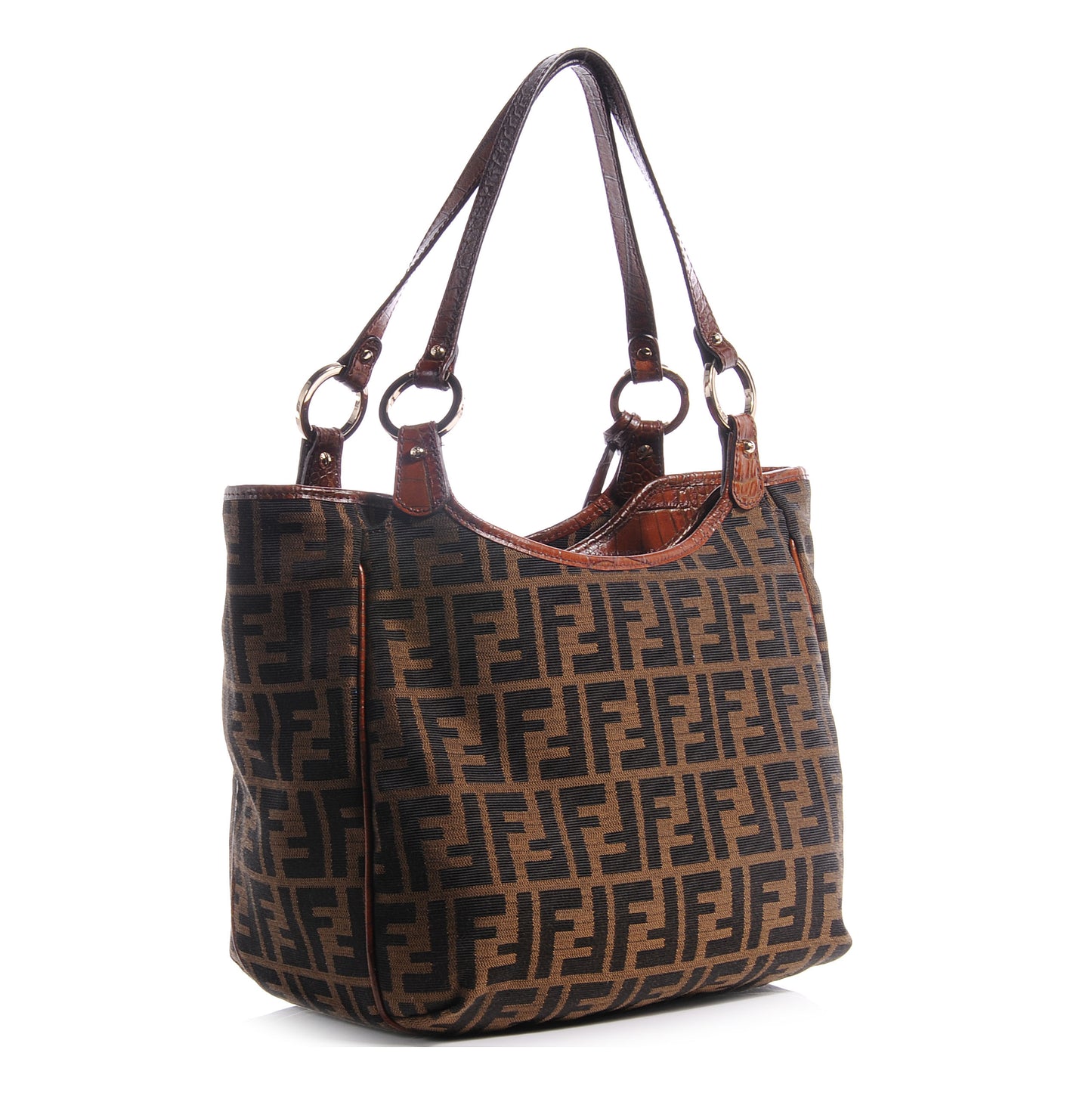 Zucca Calfskin Crocodile Embossed Chef Shopping Tote Tobacco