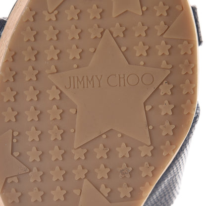 Jimmy Choo Snake Print Calfskin Embossed Cork Pandora Wedges 35.5 Navy 8 of 11