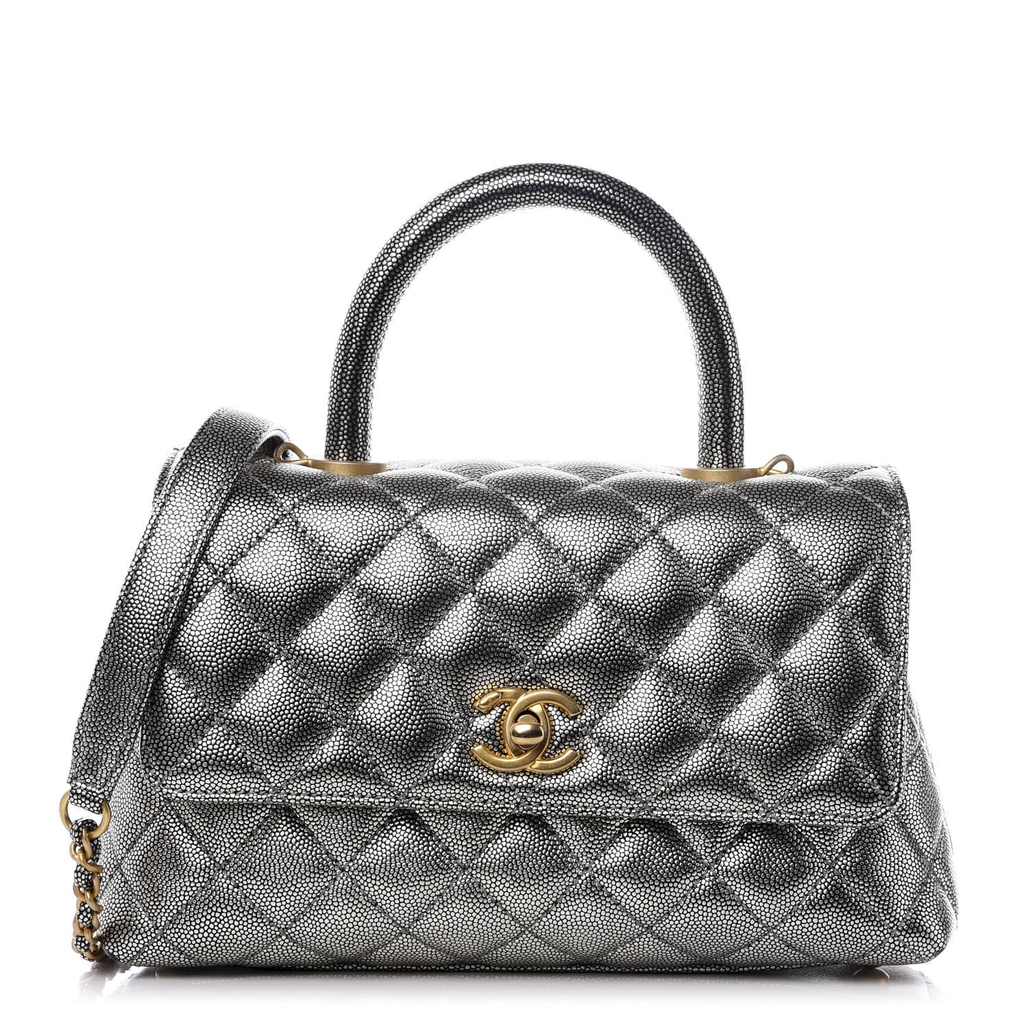Chanel Metallic Caviar Quilted Mini Coco Handle Flap Silver 1 of 8