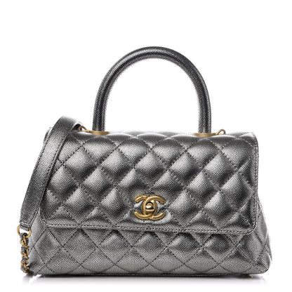 Chanel Metallic Caviar Quilted Mini Coco Handle Flap Silver 1 of 8