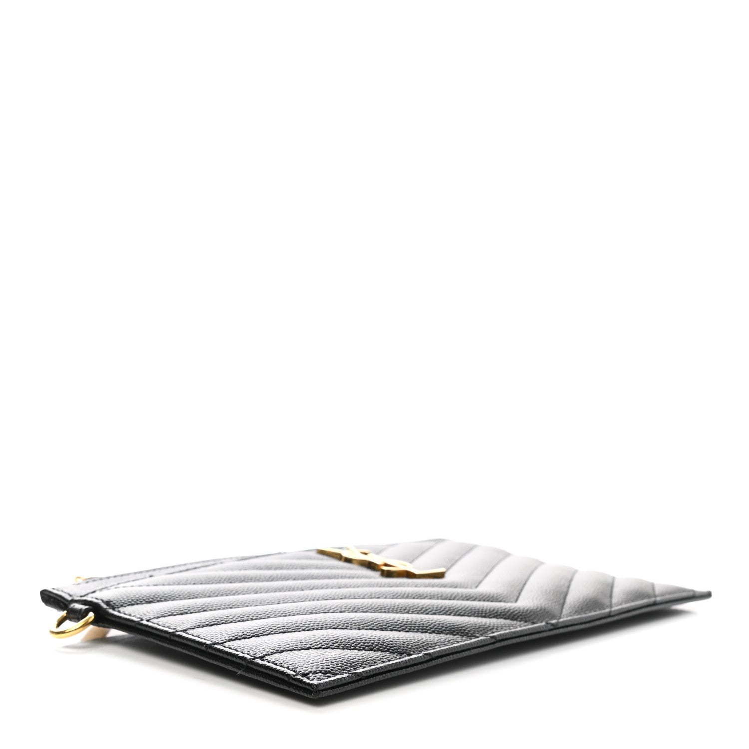 Saint Laurent Grain De Poudre Chevron Monogram Large Bill Pouch Black 4 of 8