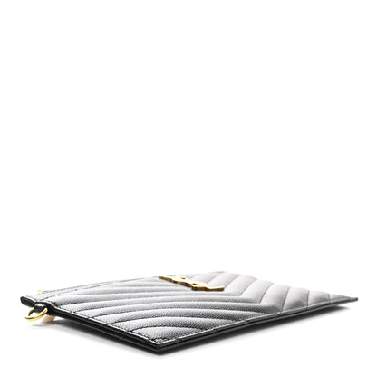 Saint Laurent Grain De Poudre Chevron Monogram Large Bill Pouch Black 4 of 8
