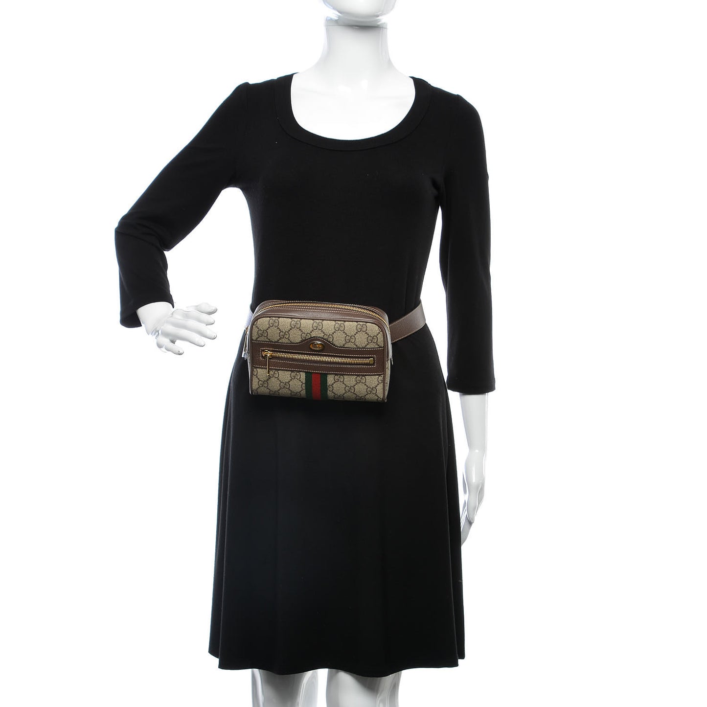 GG Supreme Monogram Web Small Ophidia Belt Bag 75 30 Dark Brown