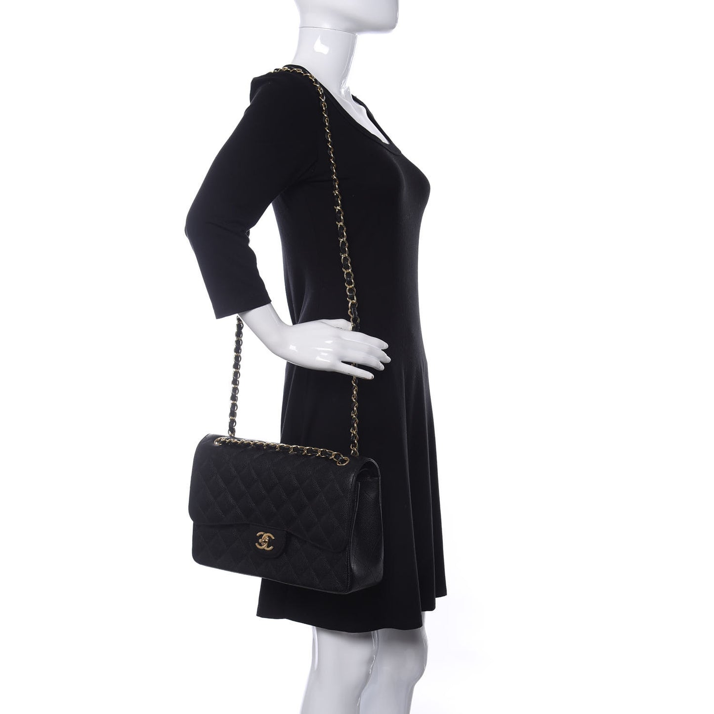 Caviar Quilted Jumbo Double Flap Black