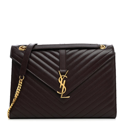 Saint Laurent Grain De Poudre Matelasse Chevron Large Monogram Satchel Rouge Legion 1 of 12