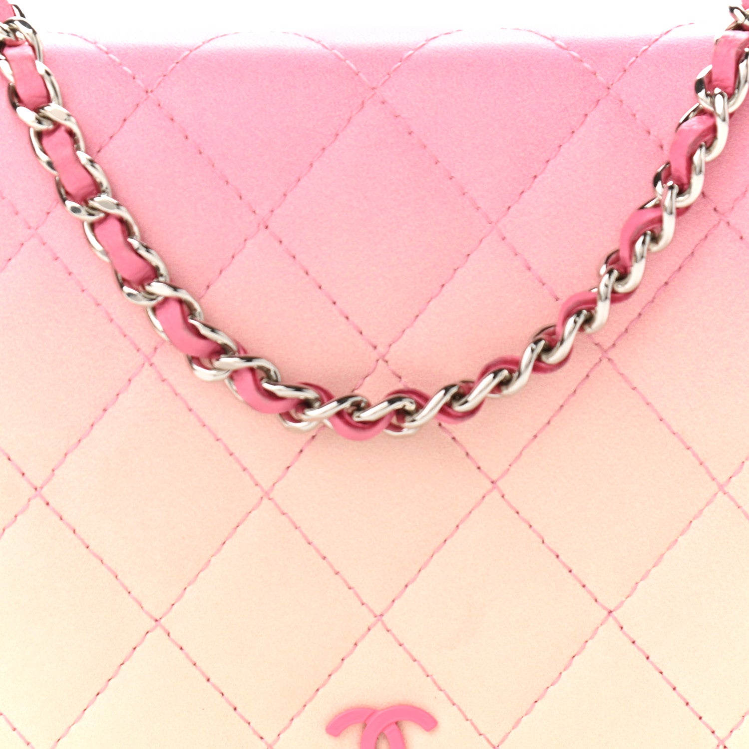 Chanel Faded Lambskin Quilted Zephyr Wallet on Chain WOC Dark Pink 13 of 14