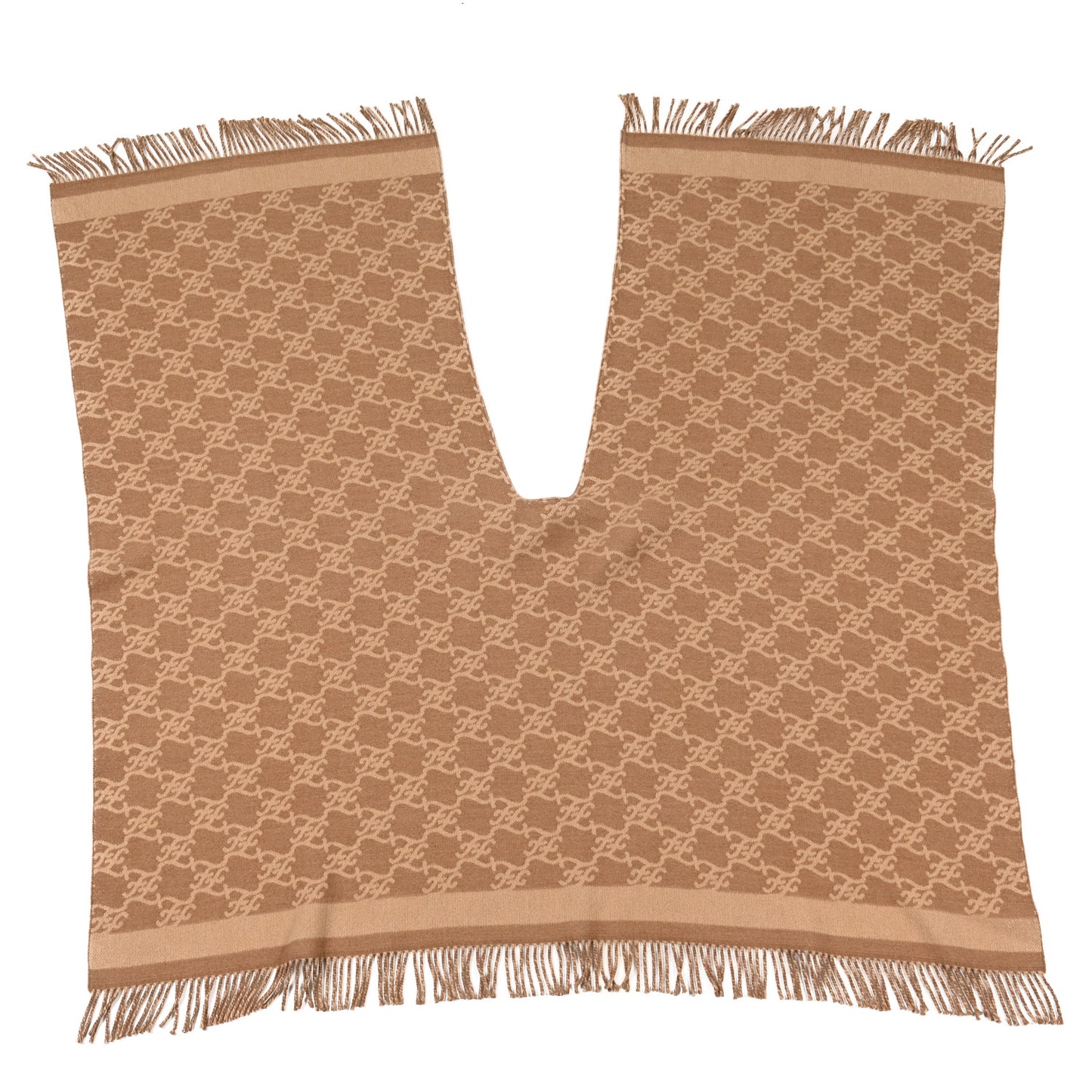 Wool Cashmere FF Karligraphy Poncho Camel